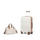 Kono Set de 2 Valises de Voyage ABS Rigide Bagage Cabine 65x44x25.5cm à 4 roulettes avec Serrure TSA + Sac de Voyage Ryanair, Crème