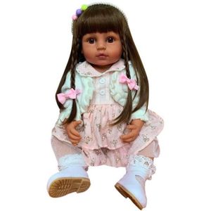 POUPÉE Poupée Reborn Girl à cheveux longs 55 cm - En silicone - Noir - Pour enfants de 3 ans et plus[603]
