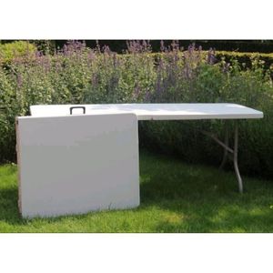 TABLE DE JARDIN  Table pliante portable camping buffet 180 cm - Blanc - Plastique - Résine - Pliable - 6 personnes