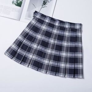 JUPE Mini jupe plissée à carreaux pour femmes,jupe trapèze élastique,taille haute,style collège,jupes noires,été- White line squares