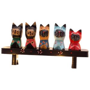 12 cm et 10,5 cm Lot de 3 statuettes famille chats et chaton en bois 13,5 cm 