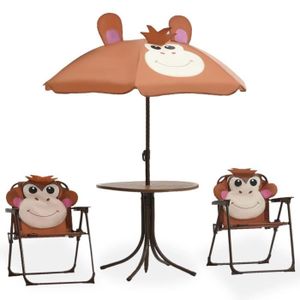 Ensemble table et chaise de jardin YUM - Jeu de bistro avec parasol pour enfants 3 pcs Marron--VBE7068512444241