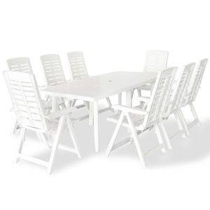 Ensemble table et chaise de jardin Salon de jardin en plastique - Blanc - 210 x 96 x 72 cm