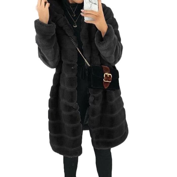 manteau femme capuche fourrure noir