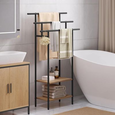 Hoiicco Étagère de salle de bain avec panier de rangement en fil métallique, étagère flottante