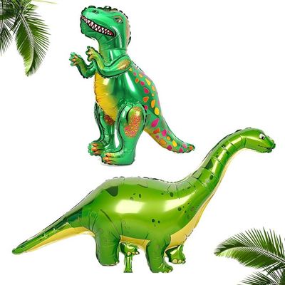 Lot De 2 Ballons Dinosaures Aluminium 78x86 Cm - Happy Birthday - Anniversaire Enfant - Hélium Ou Air