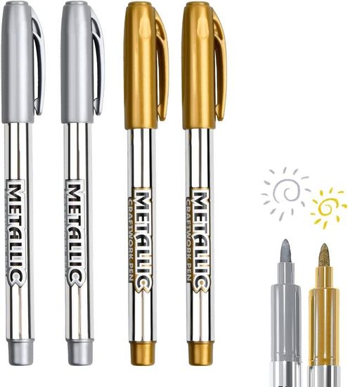 4pcs Or Et Argent Stylos Marqueurs Métalliques, 550 Marqueur Peinture