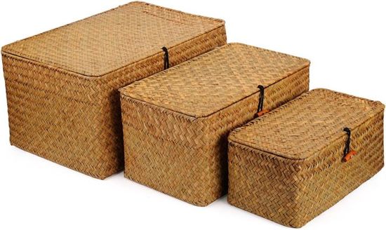 Paniers de Rangeent Jonc de er avec Couvercles, Petit panier Osier