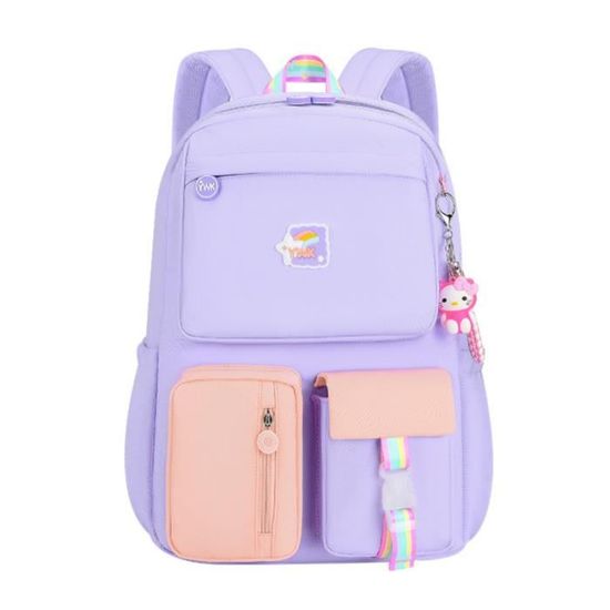 Sac à Dos Scolaire Fille - Style Kawaii, Avec Badges Et Pendentif, Compartiments Multiples, Taille 32x17x43 Cm
