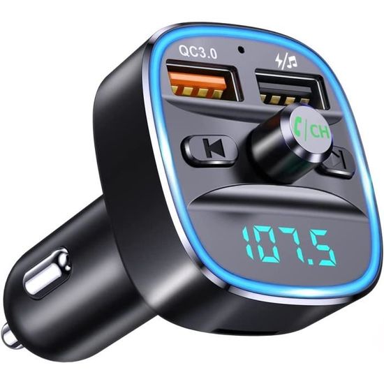 Transmetteur FM Bluetooth 5.0 Voiture - Double Port USB/Type-C 3.1A, Appel Mains Libres, Charge Rapide