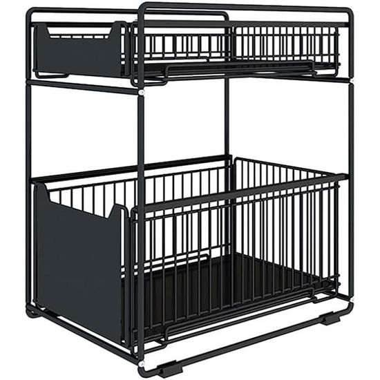 Rangements Sous Evier 2 Niveaux Organisateur Coulissant Avec 2 Tiroirs Porte Epices Pour Comptoir Ordinaire Noirnoir 98666638