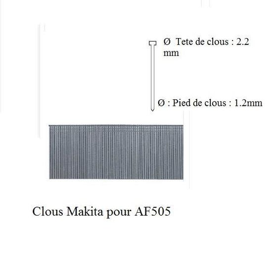 Clous Pour Cloueuse MAKITA AT638 – Lot De 5000 – Calibre 12 (1.2 Mm) – Longueur 20 Mm – Réf. P-45923