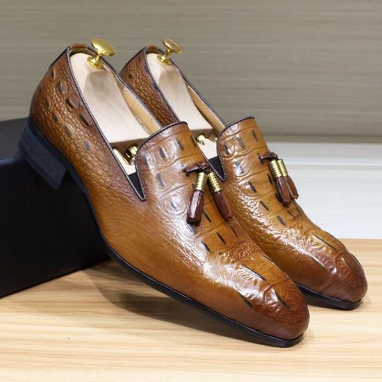 Chaussures De Luxe En Cuir Imprime Crocodile Pour Hommes Mocassins A Glands A Enfiler Decontractees Noires Et Brunes Pour brow Couleurs multiples Cdiscount Chaussures