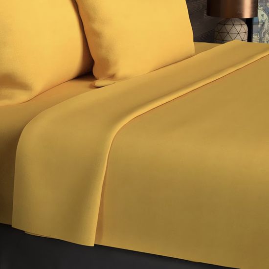 Drap Housse Atmosphera 240x290 Cm - Coton Jaune Moutarde Pour Lit 2 Places