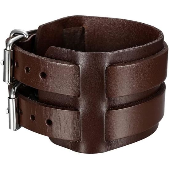 Bracelet Homme En Cuir Véritable Et Acier - Style Force Vintage Marron - Triple Lanière Ajustable