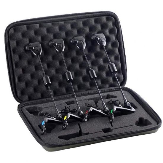Kit De 4 Indicateurs De Touche (Swingers) Pour Pêche à La Carpe – Avec Leds Rouge, Jaune, Bleu, Vert Et Étui De Protection
