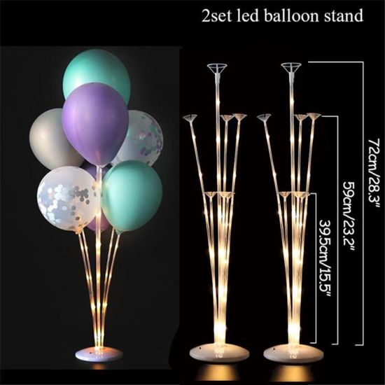 2set LED stand B -Support de ballons 44-70-100-127cm, colonne avec confettis, décoration de Table, fête prénatale, anniversaire, mar