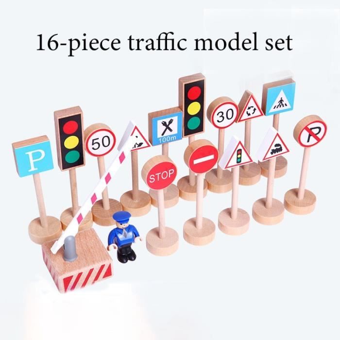 Puzzle en bois panneau de signalisation panneau de signalisation 16 pièces modèle en bois Mini avion voiture en bois enfants jouets