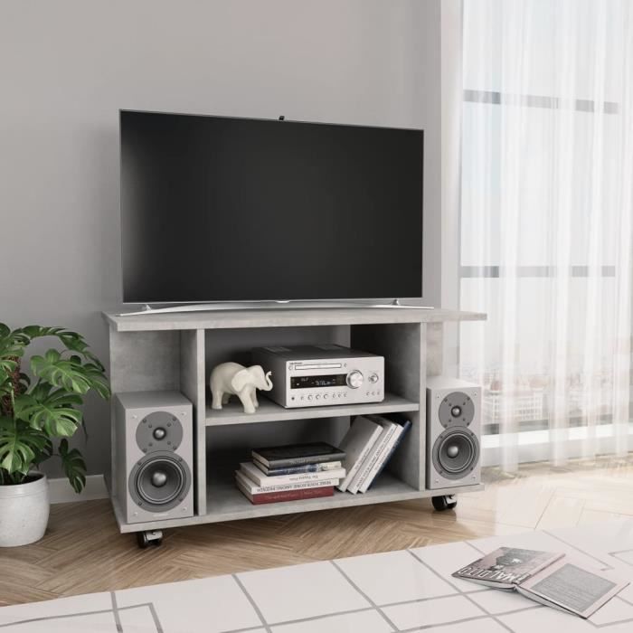 Meuble HI-FI Meuble TV Haut de gamme - Banc TV avec roulettes Gris cement 80 x 40 x 40 cm Aggloméré 717126 Fur©