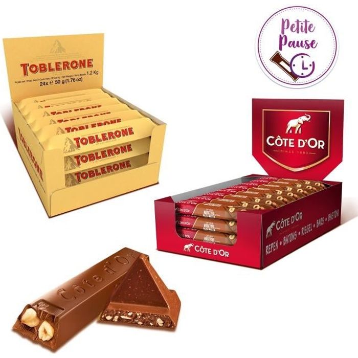 Box Barres gourmandes - Bâtons Côte d'Or & Toblerone - Chocolat au Lait et Noisettes Entières