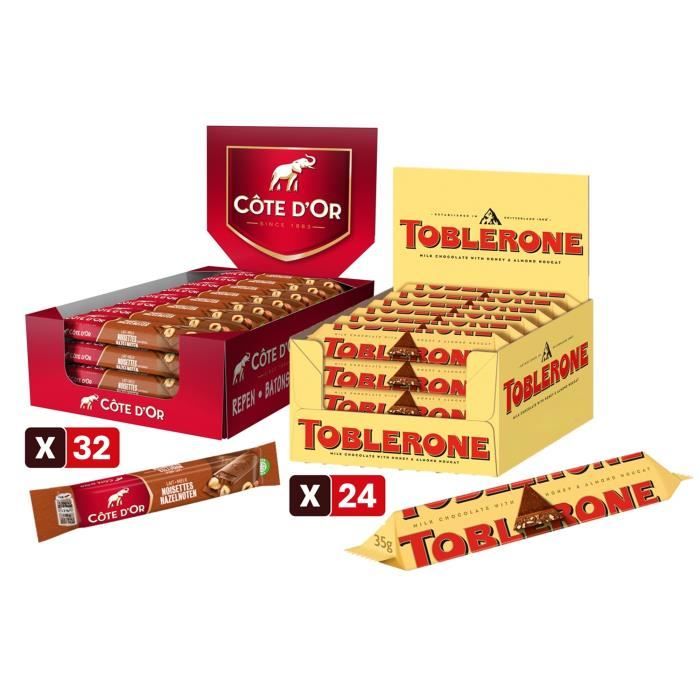 Box Barres gourmandes - Bâtons Côte d'Or & Toblerone - Chocolat au Lait et Noisettes Entières