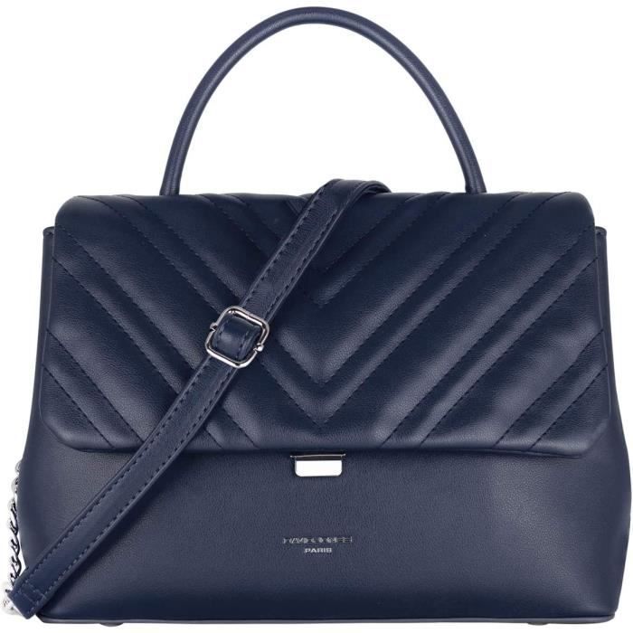 David Jones - Sac Bandoulière Matelassé Chevron Femme - Sac à Main Simili Cuir Porté Epaule - Besace Cartable Chaînes Mode - Bleu