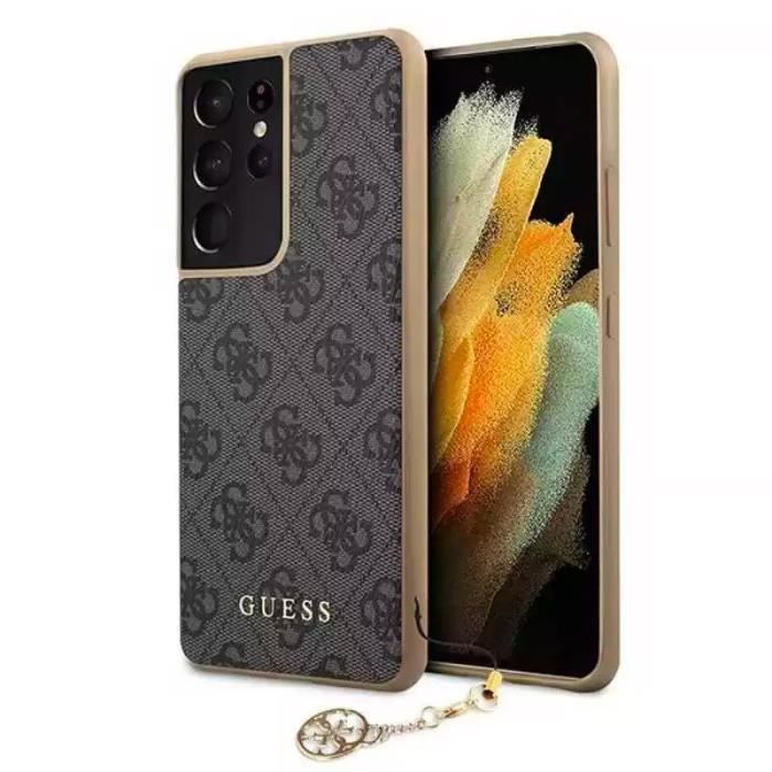 Coque GUESS Charms Series avec Pendentif 4G Doré pour SAMSUNG Galaxy S21 Ultra (Gris)