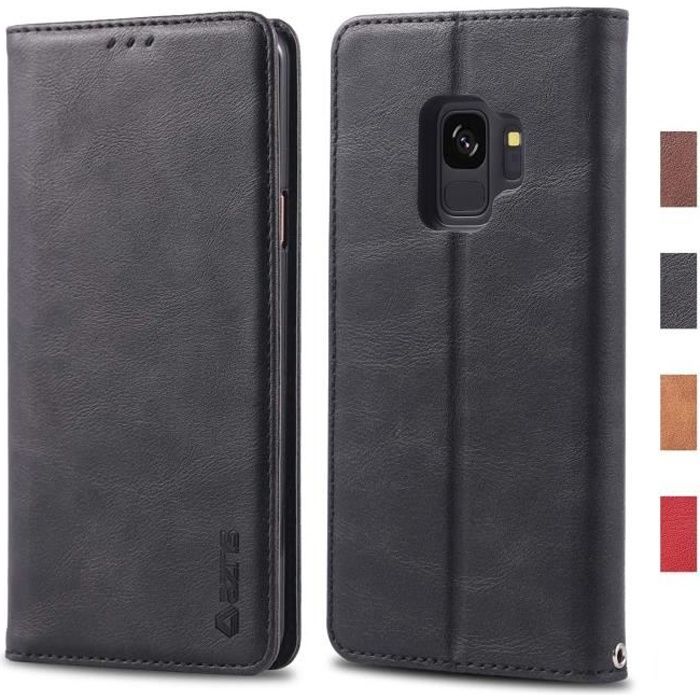 Coque Samsung Galaxy S9, Housse en Cuir Premium Flip Case Portefeuille Etui pour Galaxy S9 (Noir)