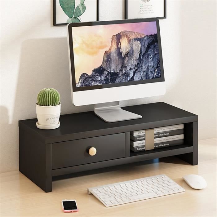 Support pour Moniteur avec 1 Tiroir Réhausseur d’Écran Lever PC Ecran Noir