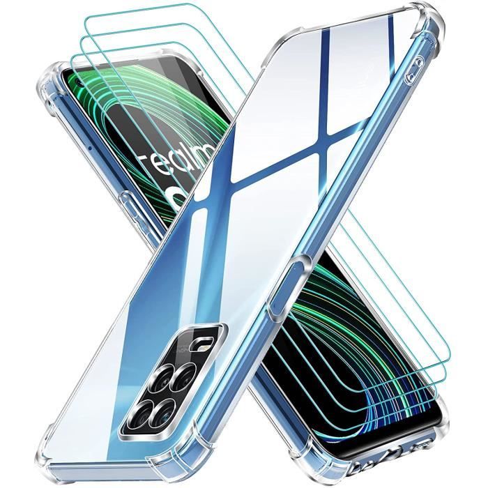 Coque pour Realme 8 5G / Realme Narzo 30 5G avec Pack de 3 Protection Écran en Verre Trempé, Transparent Étui de Protection en