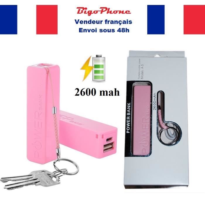 Batterie externe de secours ROSE téléphone rechargeable POWER BANK 2600 MAH APPLE IPHONE SAMSUNG GALAXY HUAWEI SONY HTC LG WIKO NOKI