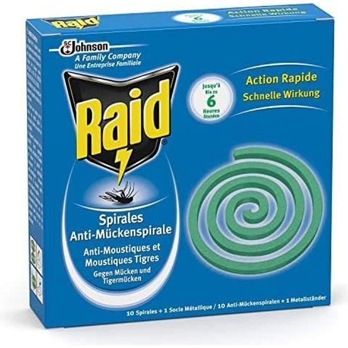 RAID anti-moustiques et moustiques tigres 10 spirales + 1 socle