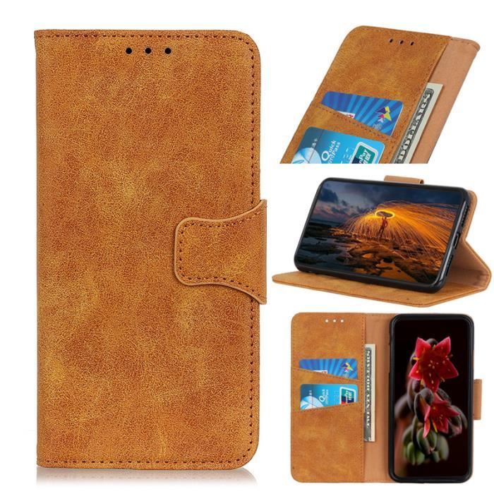 Housse à Rabat Portefeuille pour Wiko View 5 Plus-View 5 6.55-,Etui de Protection avec Fonction Support Magnétique Portables,Jaune