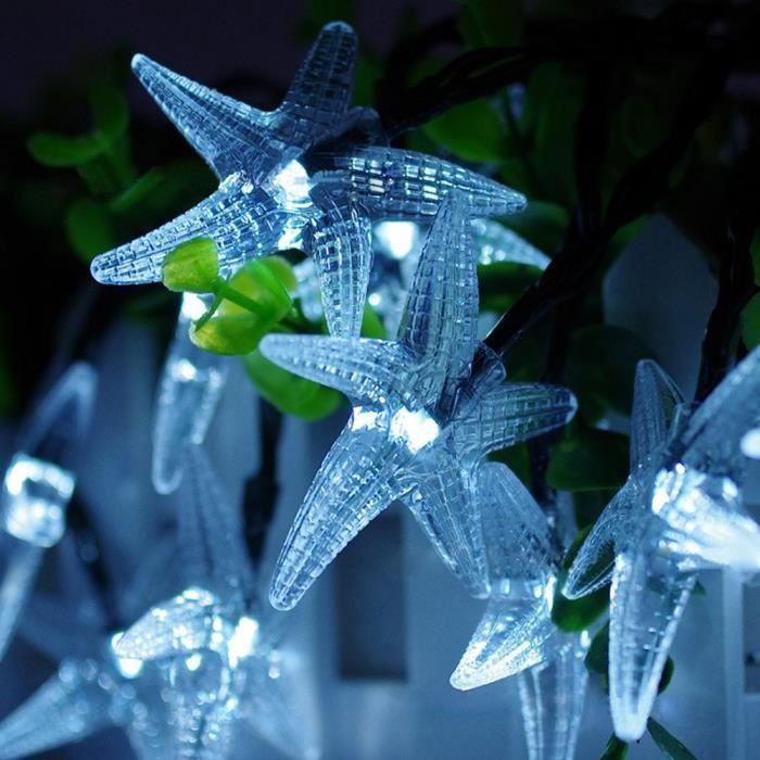 4,8M 20LED Blanc Étoile de mer solaires Lumières de Noël Chaîne étanche Lampes solaires pour extérieur Garden Party extérieur Décor
