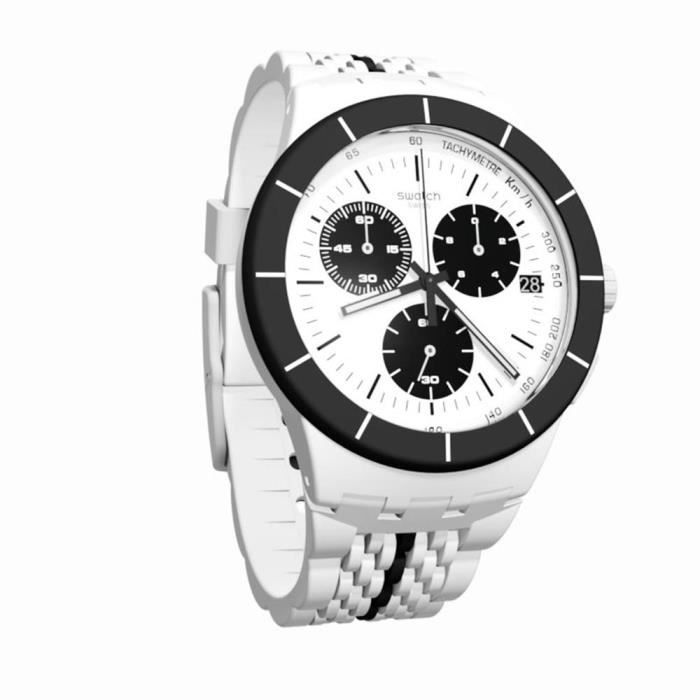 SWATCH PISTE NOIRE HOMME 42MM BRACELET SILICONE BICOLORE QUARTZ MONTRE SUSW407