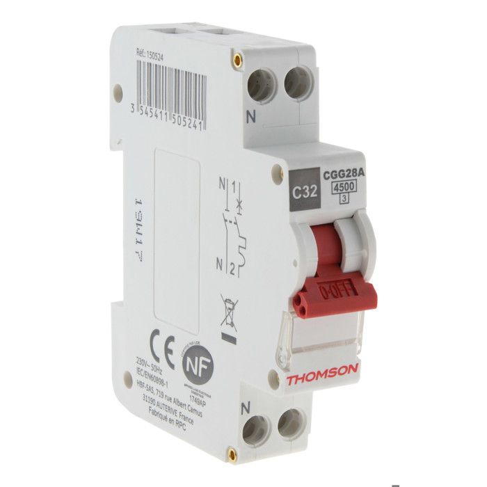 THOMSON Disjoncteur à vis PH+N - 32A NF - Pouvoir de coupure 4.5KA