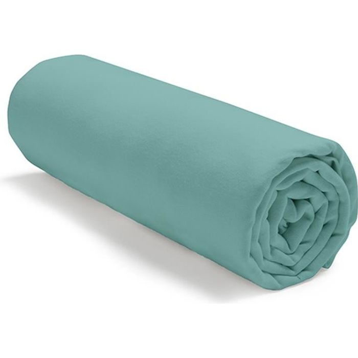 Drap Housse 140X190 2 personnes Jersey uni bleu JERSEY
