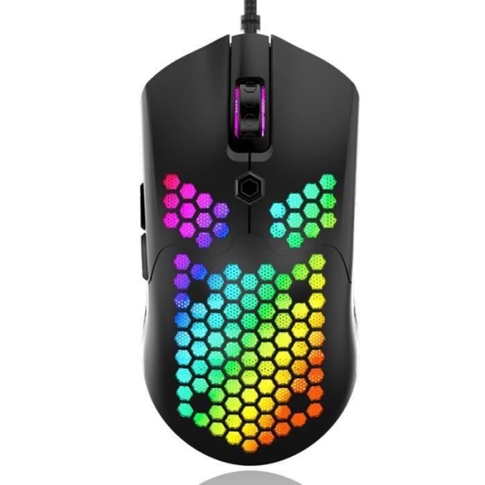 BIR18352-Souris de jeu filaire RGB en nid d'abeille Surface 7 boutons programmables, Souris gaming gamer réglage 800-12000 DPI
