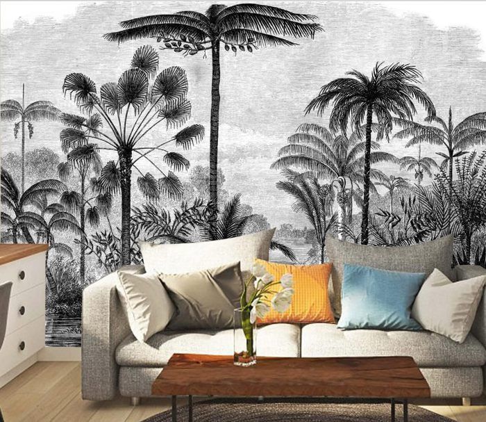 Papier Peint Panoramique 3D Jungle Soie 300x210cm,Noir et Blanc ...
