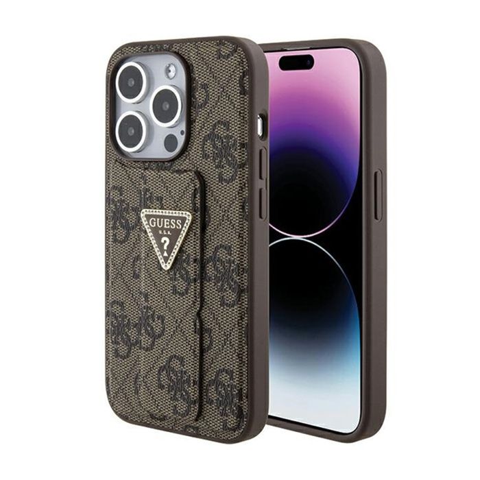 Guess Grip Stand 4G Triangle Strass Logo Coque iPhone 15 Pro Max - vue 2