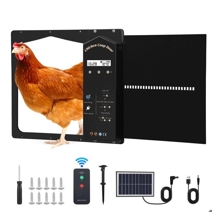 Comparer les prix de Porte Poulailler Automatique, Ouverture latérale, avec Écran LCD Programmable Étanche, Clapet solaire avec minuteur, Télécommande