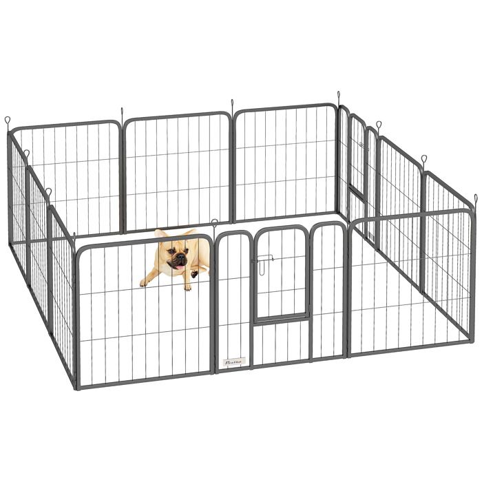 Parc pour chien - PawHut - 12 panneaux modulable et pliable - avec 2 portes - en acier - intérieur extérieur - 60H cm- noir Parc pour chien - PawHut - 12 panneaux modulable et pliable - avec 2 portes - en acier - intérieur extérieur - 60H cm- noir