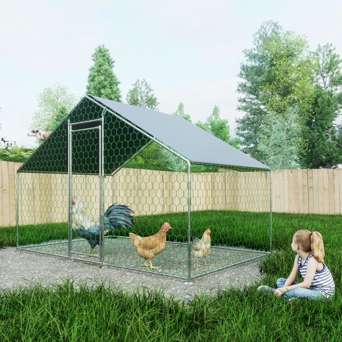 Meilleurs prix pour Enclos Poulailler 6 m² avec Toit Imperméable, Acier Galvanisé, Parc Grillagé 3x2x2m pour poules,lapins, Anti UV