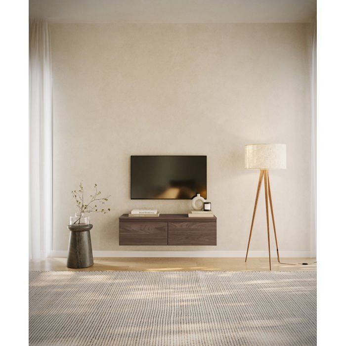 Meuble TV 2 portes -suspendu - BEMMI- 100 cm - noyer du Wisconsin