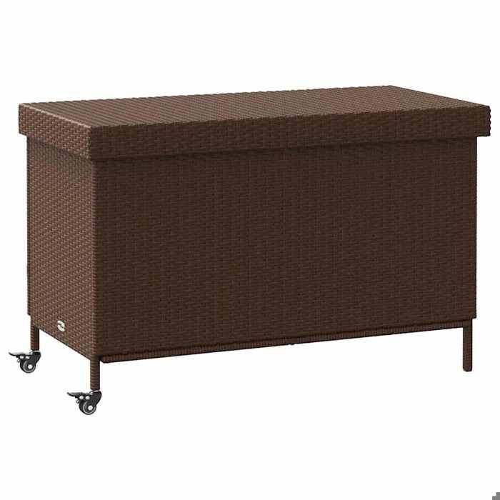 Boîte de rangement de jardin VENTE-FLASH - Coffre dextérieur et roues marron résine tressée@7549344@