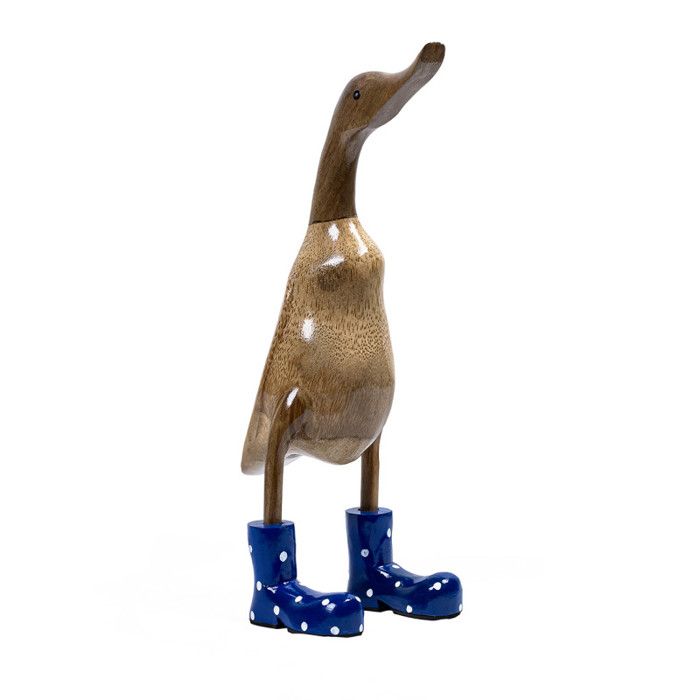 Statuette décorative 40 cm canard bottes bleues bois de teck - DAFLY Meubletmoi