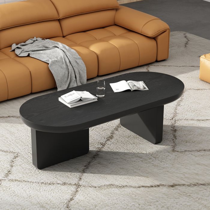 Table basse moderne 119.7x49.8x35.5 cm - Forme ovale - En MDF - Noir