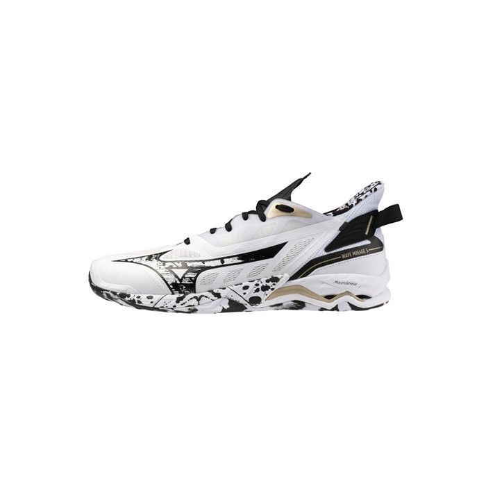 Chaussures - MIZUNO - Wave Mirage 5 Kakizome - Handball - Blanc/Noir/Or - Amorti & Stabilité