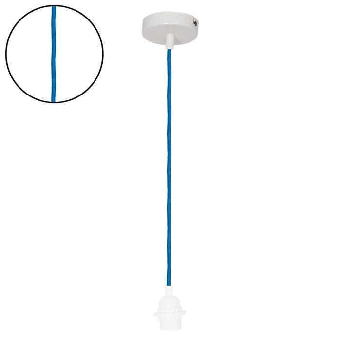 Suspension avec douille blanche et câble tissé Bleu 110 cm
