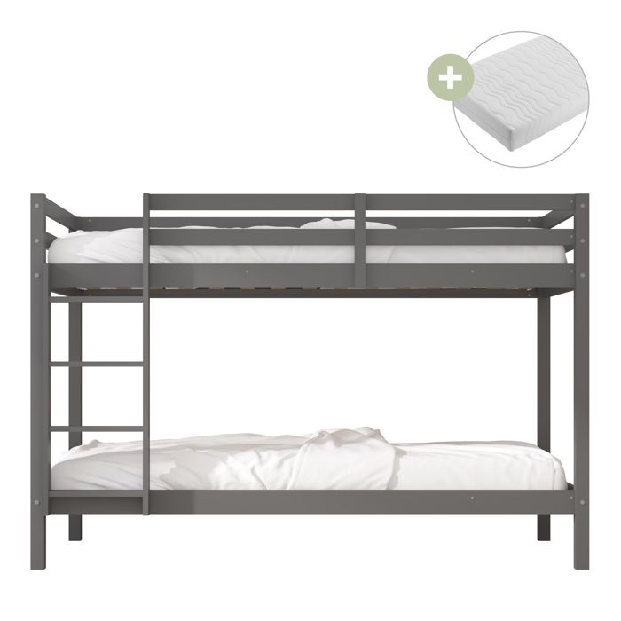 Lit Superposé - SUNNY - Jip - 2 Places - 2 Matelas Hybrides 90x200 - Bois Massif Gris Lit Superposé - SUNNY - Jip - 2 Places - 2 Matelas Hybrides 90x200 - Bois Massif Gris